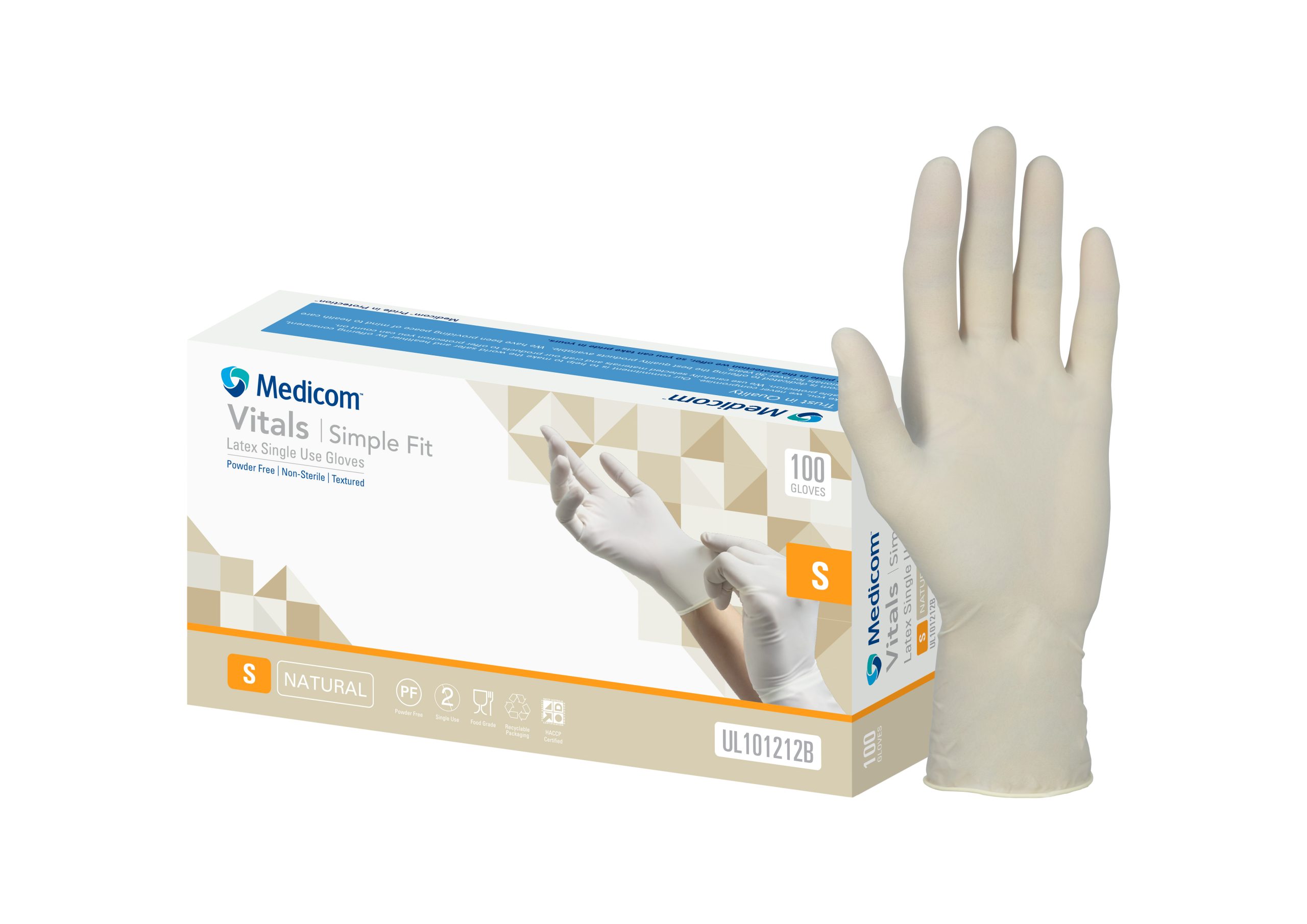 Medicom Vitals Simple Fit Gloves P/Free Latex Small 100/box